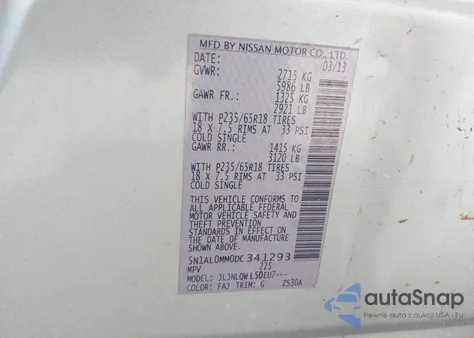 2013 Infiniti Jx z USA, uszkodzony, nr VIN 5N1AL0MM0DC341293